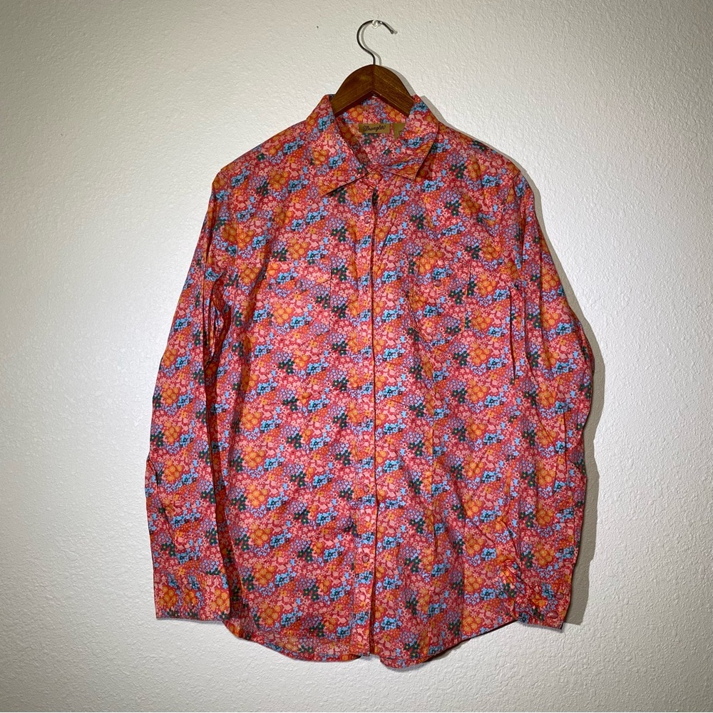 VINTAGE Wrangler Women’s Pink Floral Print Long Sleeve Snap Western Shirt Blouse